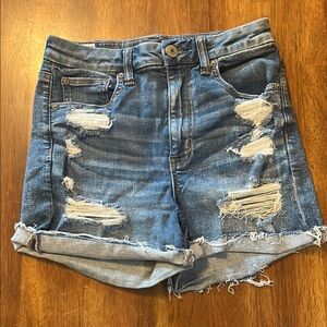 American Eagle Outfitters Blue Distressed Jean Shorts